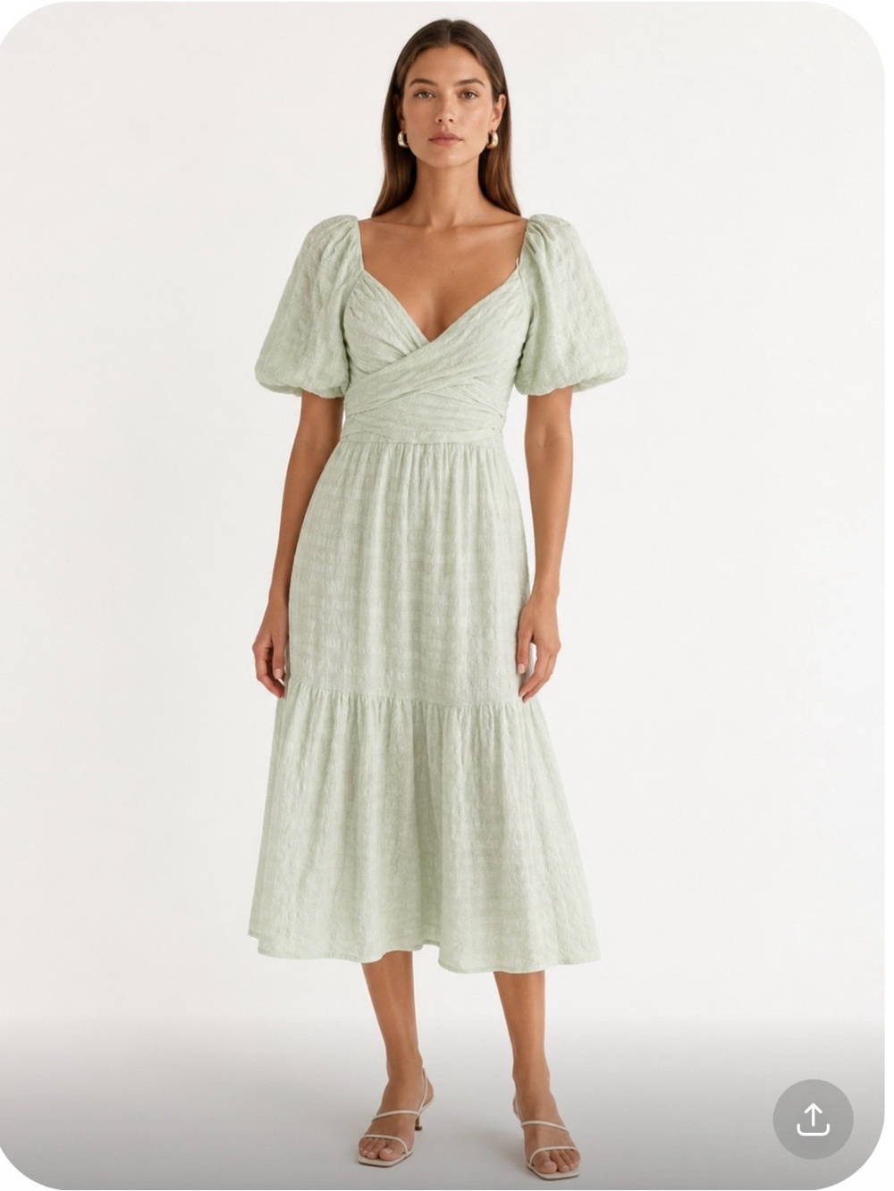 ASTR  The Label Sonnet Puff-Sleeve Midi Dress in Sage Green Size Medium